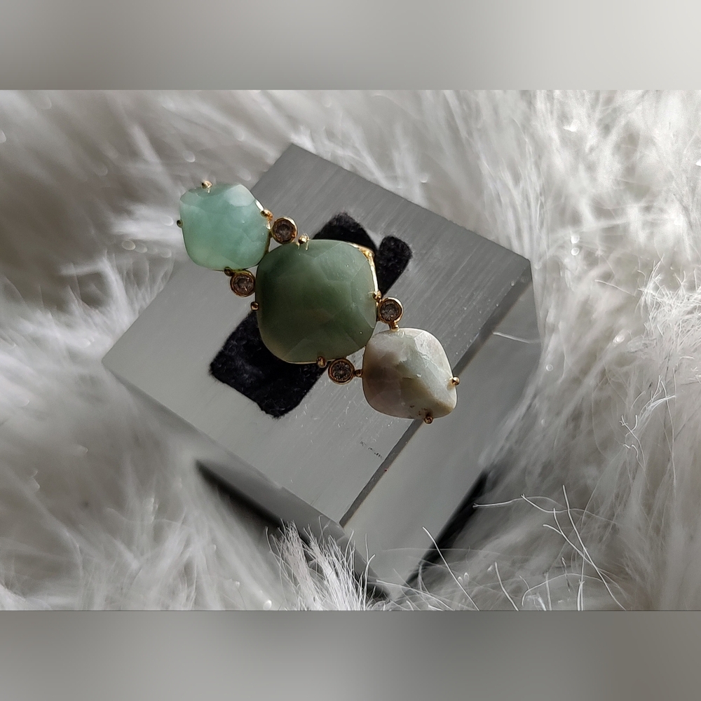 Faceted Green Aventurine & Agate Crystal Ring sz6 - Picture 10 of 15